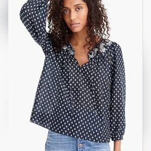 J. CREW Big Sur- Blue Patterned Bohemian Style Women's Top